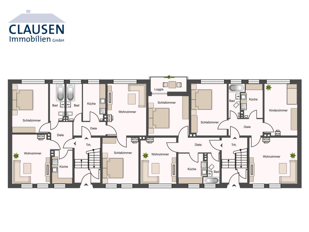 Mehrfamilienhaus: Grundriss 1. OG Feldstr. 15 + 17