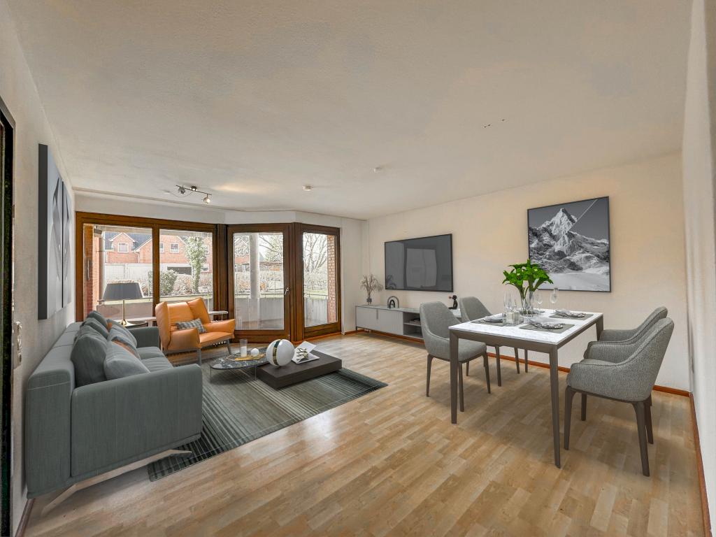 4 Zimmer Wohnung: Wohn- und Esszimmer digitales Staging