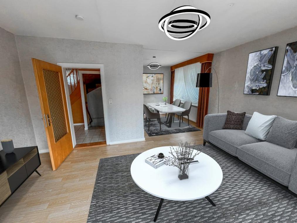 Einfamilienhaus: digitales Staging Wohn- und Esszimmer