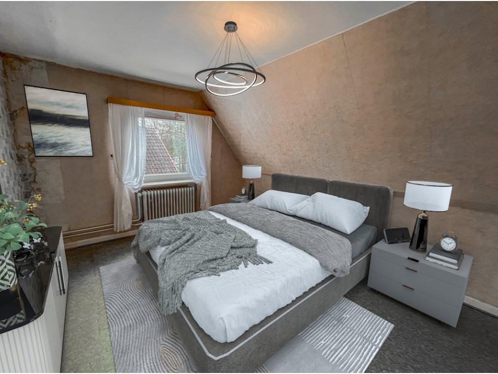 Einfamilienhaus: digitales Staging Schlafzimmer 1 im OG