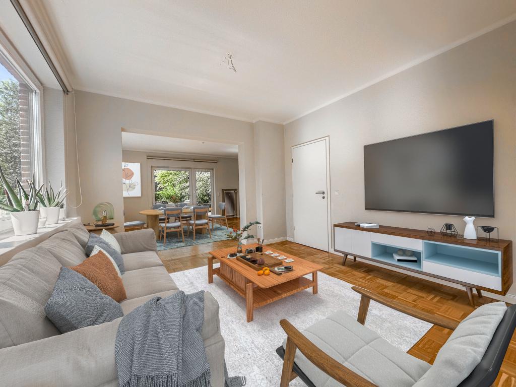 Einfamilienhaus: Wohn- und Esszimmer digitales Staging