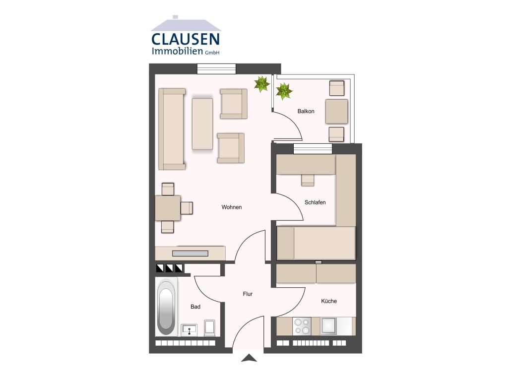 1 Zimmer Wohnung: skizzierter Grundriss Wohnung