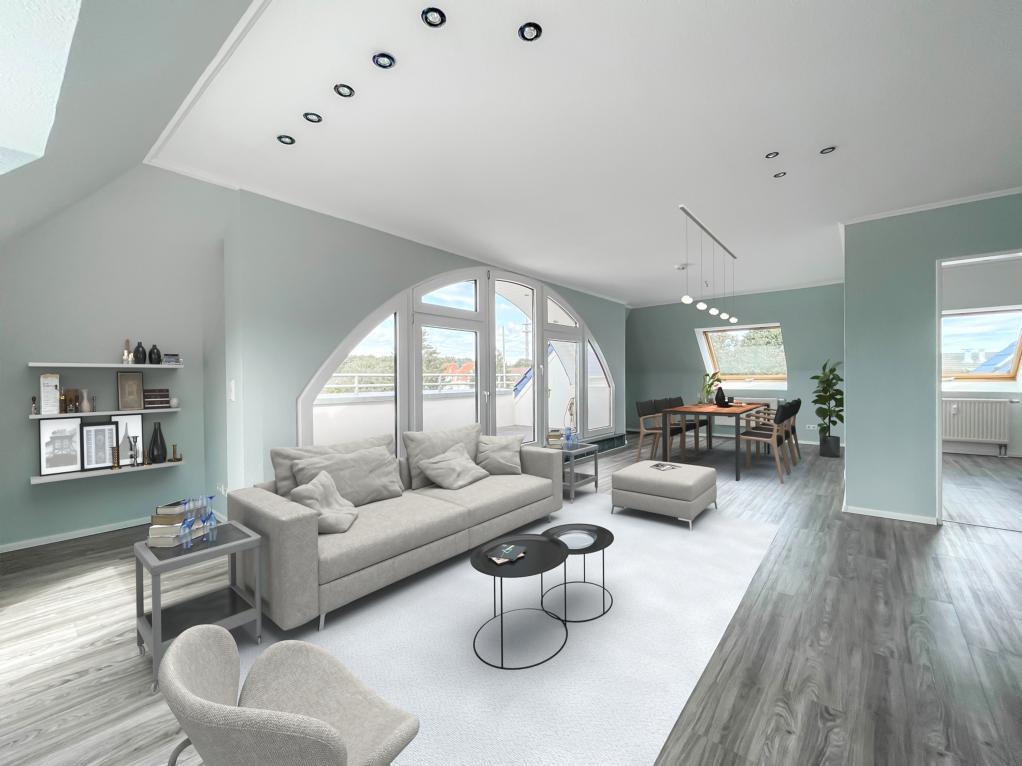 5 Zimmer Wohnung: Wohn- und Essbereich - Digitales Staging