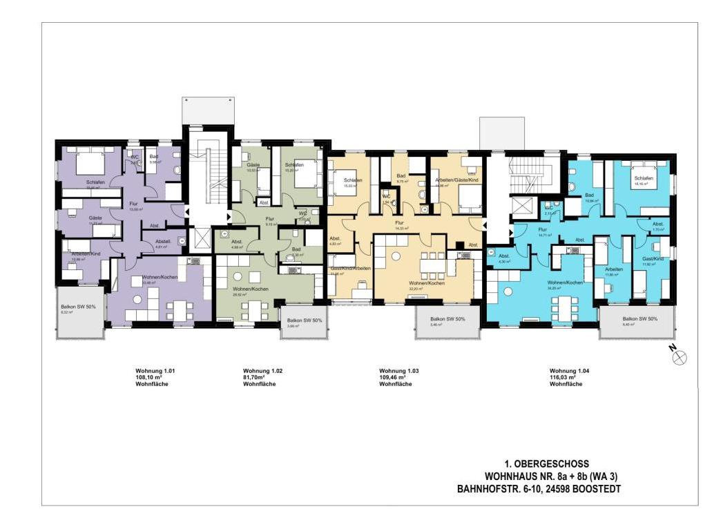 4 Zimmer Wohnung: Grundriss 1. OG Whg. 1.04
