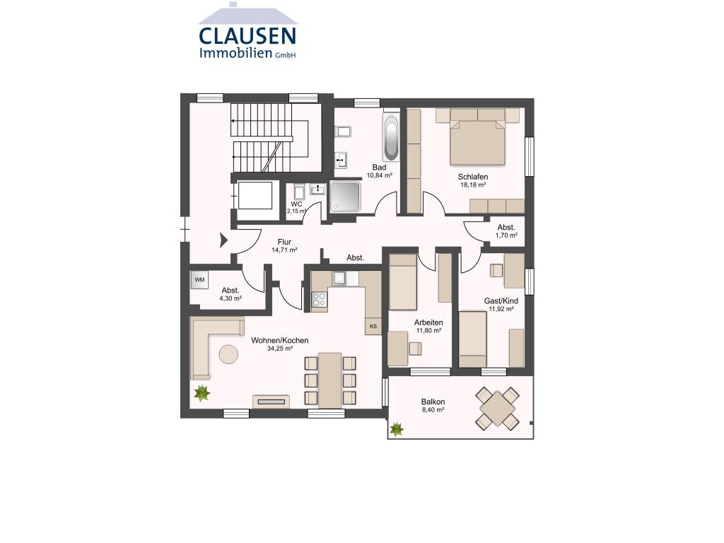 4 Zimmer Wohnung: Grundriss Wohnung 8