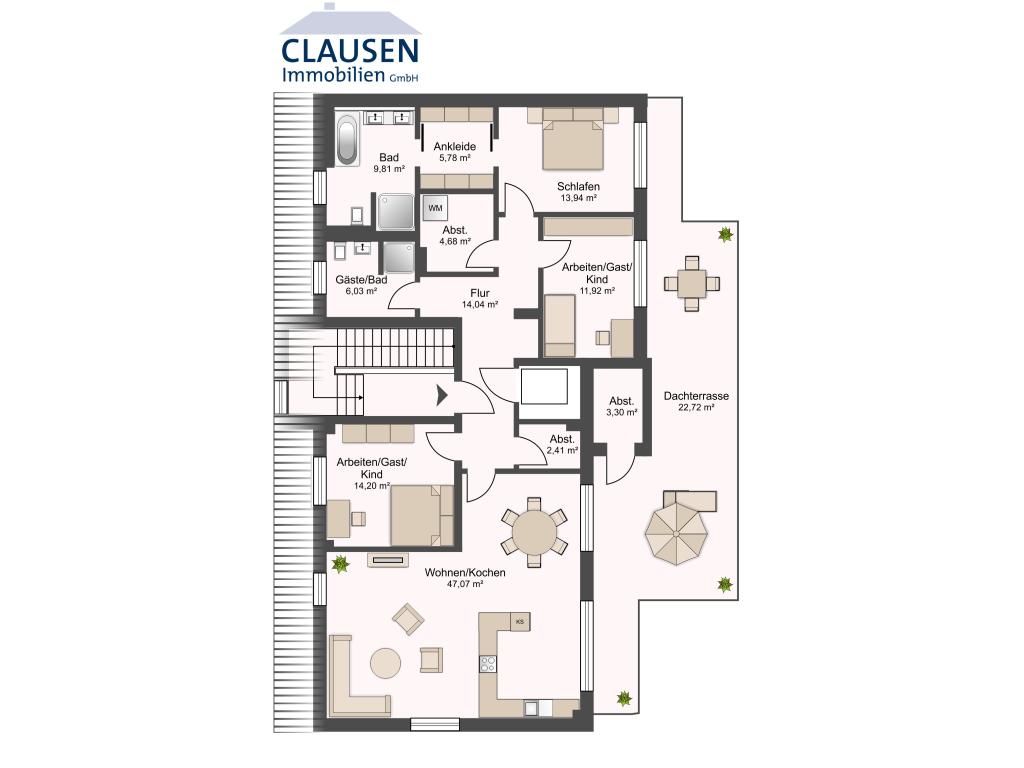 4 Zimmer Wohnung: Grundriss Wohnung 9