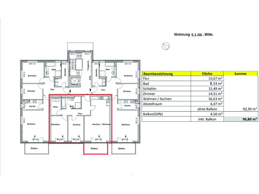 Mehrfamilienhaus: Beispielgrundriss 1.OG