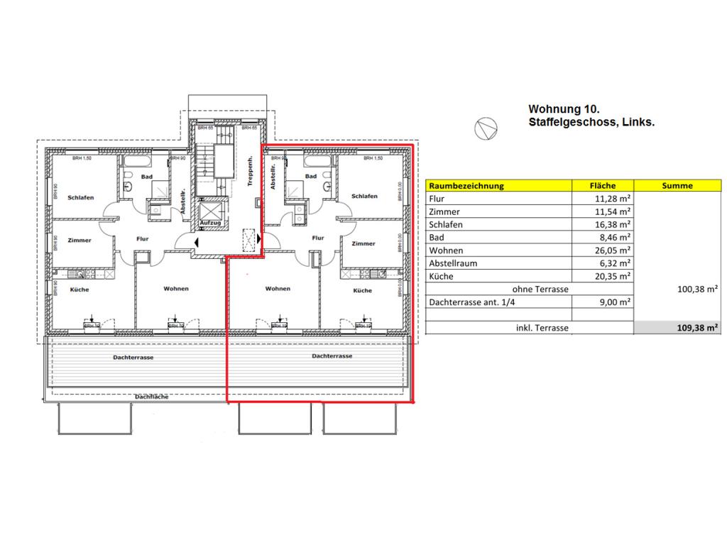 Mehrfamilienhaus: Beispielgrundriss Staffelgeschoss