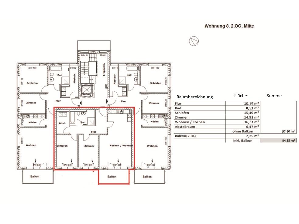 Mehrfamilienhaus: Beispielgrundriss 1.OG