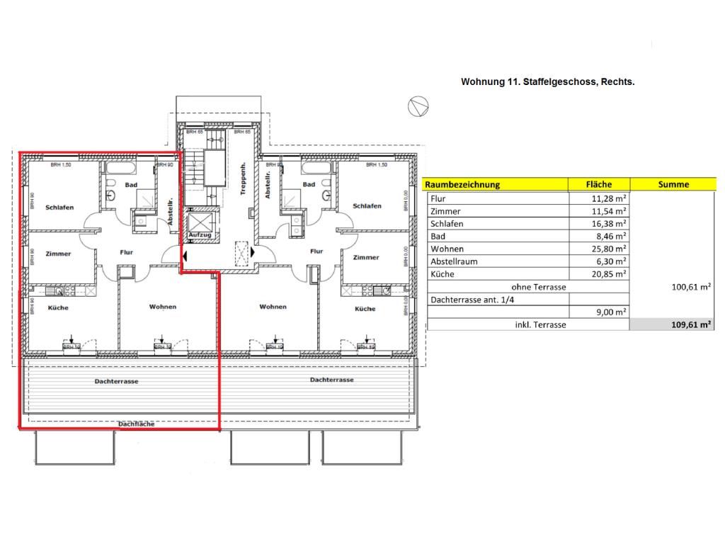 Mehrfamilienhaus: Beispiel Grundriss Staffelgeschoss