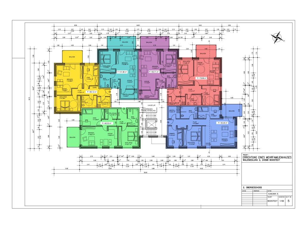 3 Zimmer Wohnung: Grundriss 2.OG - Whg. 17 (rot)