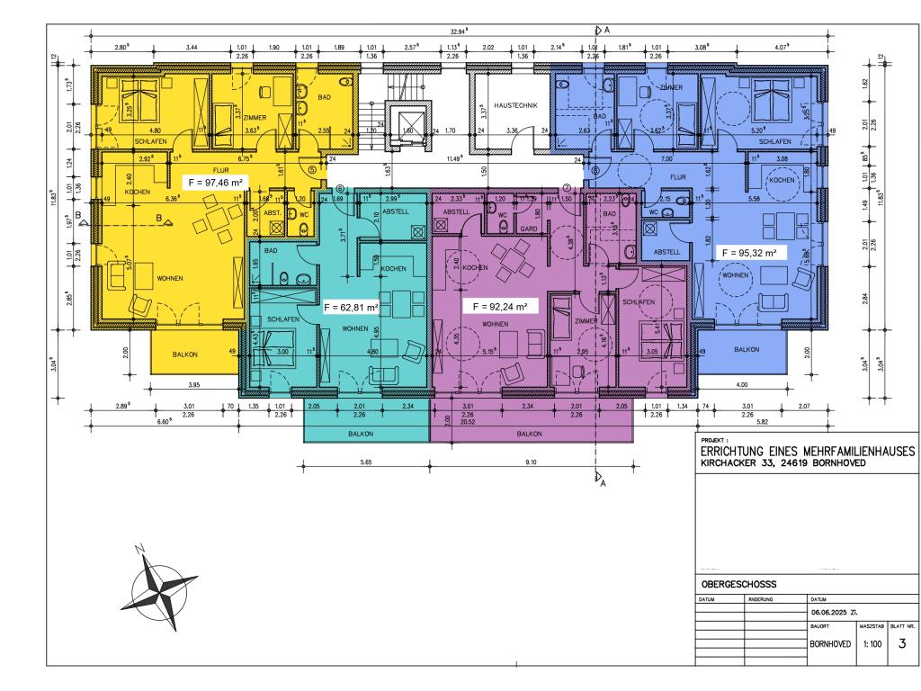 Grundriss OG - Whg. 5 (gelb) 3 Zimmer Wohnung: Grundriss OG - Whg. 5 (gelb)