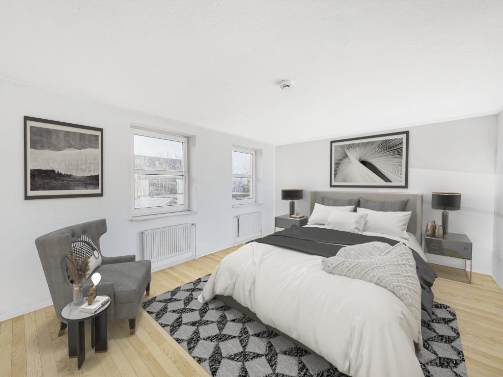 Schlafzimmer OG - Digitales Staging Reihenhaus: Schlafzimmer OG - Digitales Staging