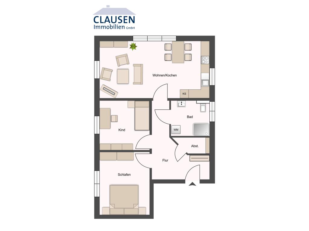 3 Zimmer Wohnung: skizzierter Grundriss EG - Whg. 2