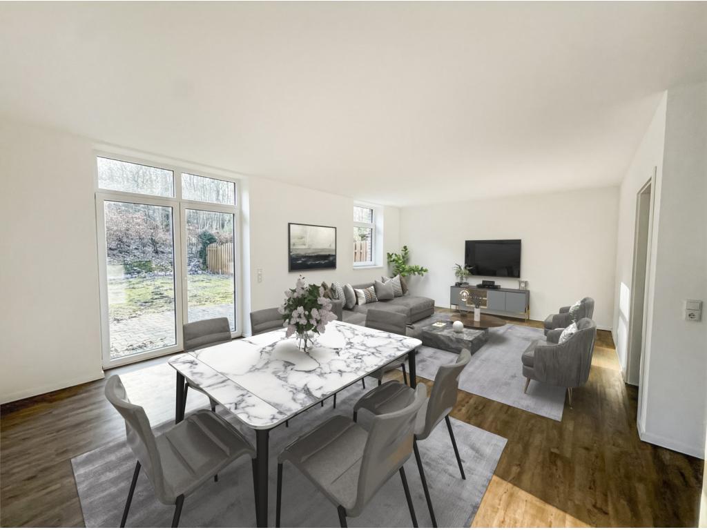 Doppelhaush&auml;lfte: Wohn- und Essbereich - Digitales Staging