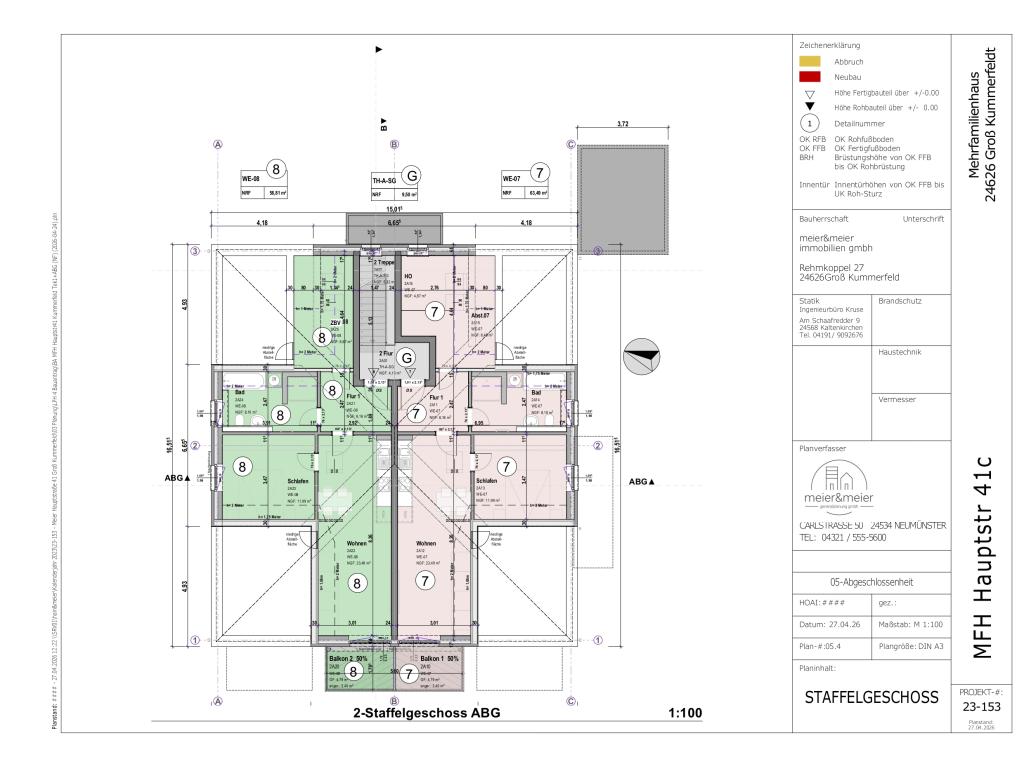 2 Zimmer Wohnung: Grundriss WE 7 (rosa)