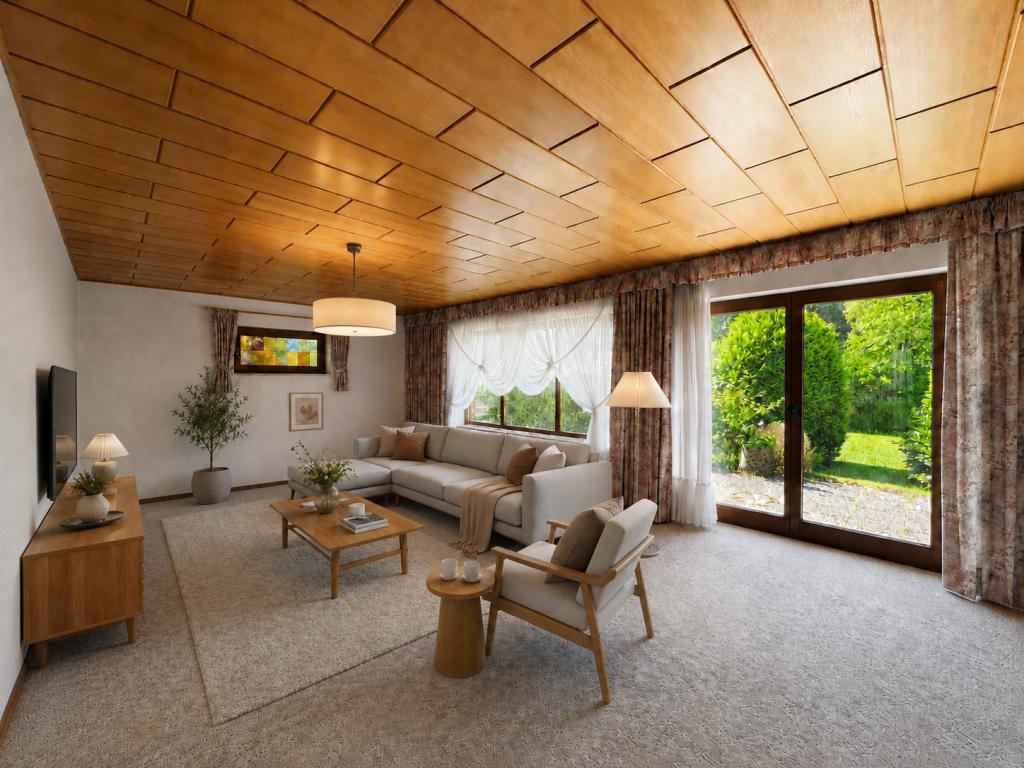 Wohnzimmer - digitales Staging Einfamilienhaus: Wohnzimmer - digitales Staging