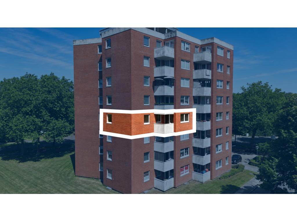 3 Zimmer Wohnung: eingezeichnete Au&szlig;enansicht