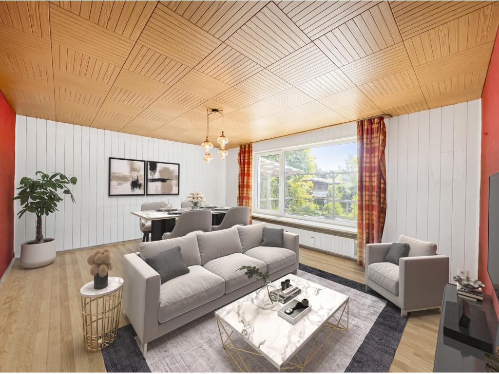 Wohnzimmer - digitales Staging Einfamilienhaus: Wohnzimmer - digitales Staging