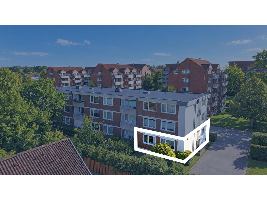 3 Zimmer Wohnung: R&uuml;ck- und Seitenansicht eingezeichnet