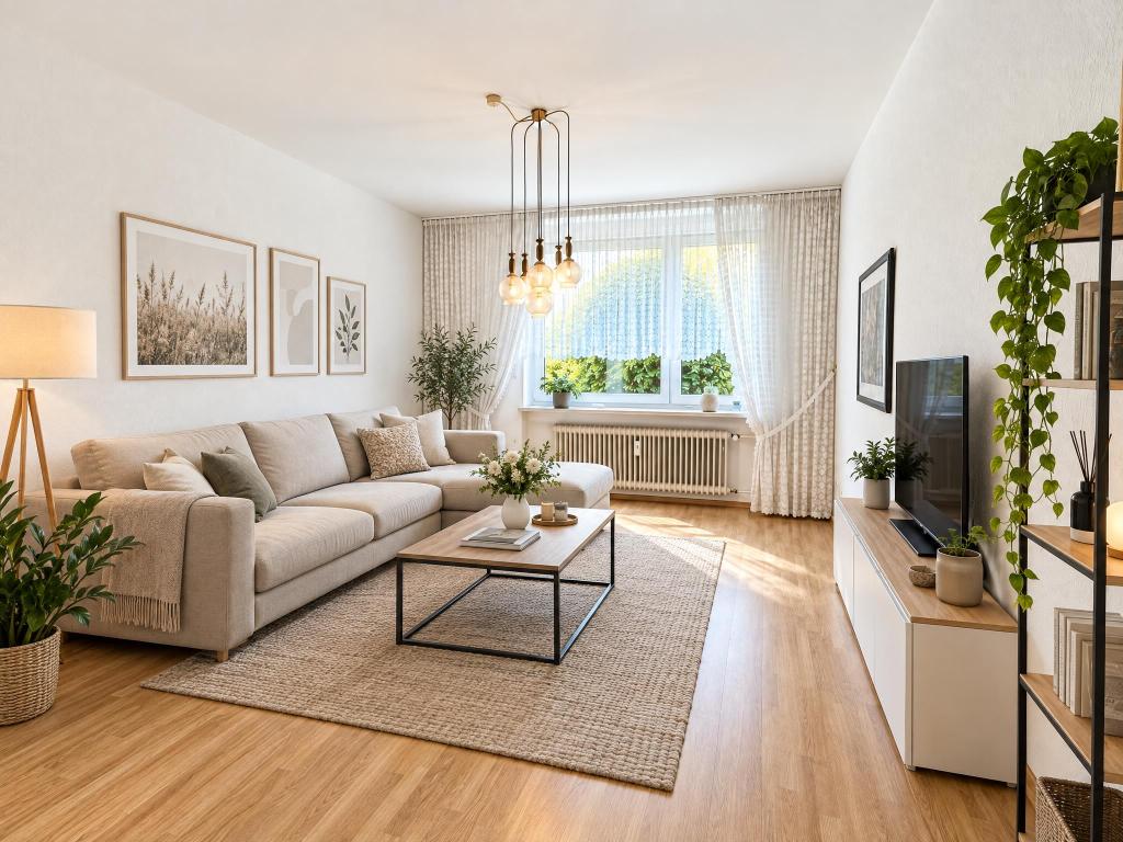 3 Zimmer Wohnung: Wohnzimmer - digitales Staging
